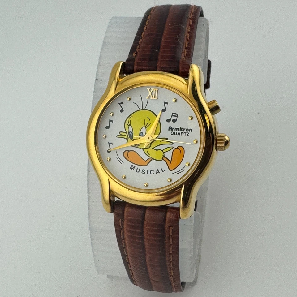 Reloj Musical De Colección Armitron Cuarzo Piolín Pájaro Mujeres Tono Dorado Cuero Nuevo Batte Foto 2 de 4