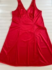 Vintage Size 42 Sheer Red Lingerie Silky Nylon Slip Dress Nightgown Made in USA