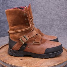 VTG Polo Ralph Lauren Tavin Rollover Brown Leather Suede Boots Mens 10 D Lace Up