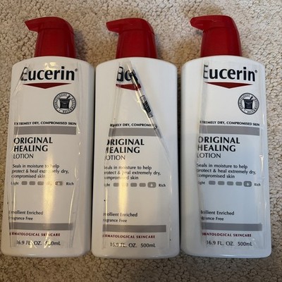 Eucerin Original Healing 16.9 oz Fragrance Free Moisturizer Very Dry Skin 3 Pack