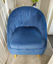 Velvet Upholstered Accent Tub Chairs Set of 2 Blue/Yellow Light Wood Legs