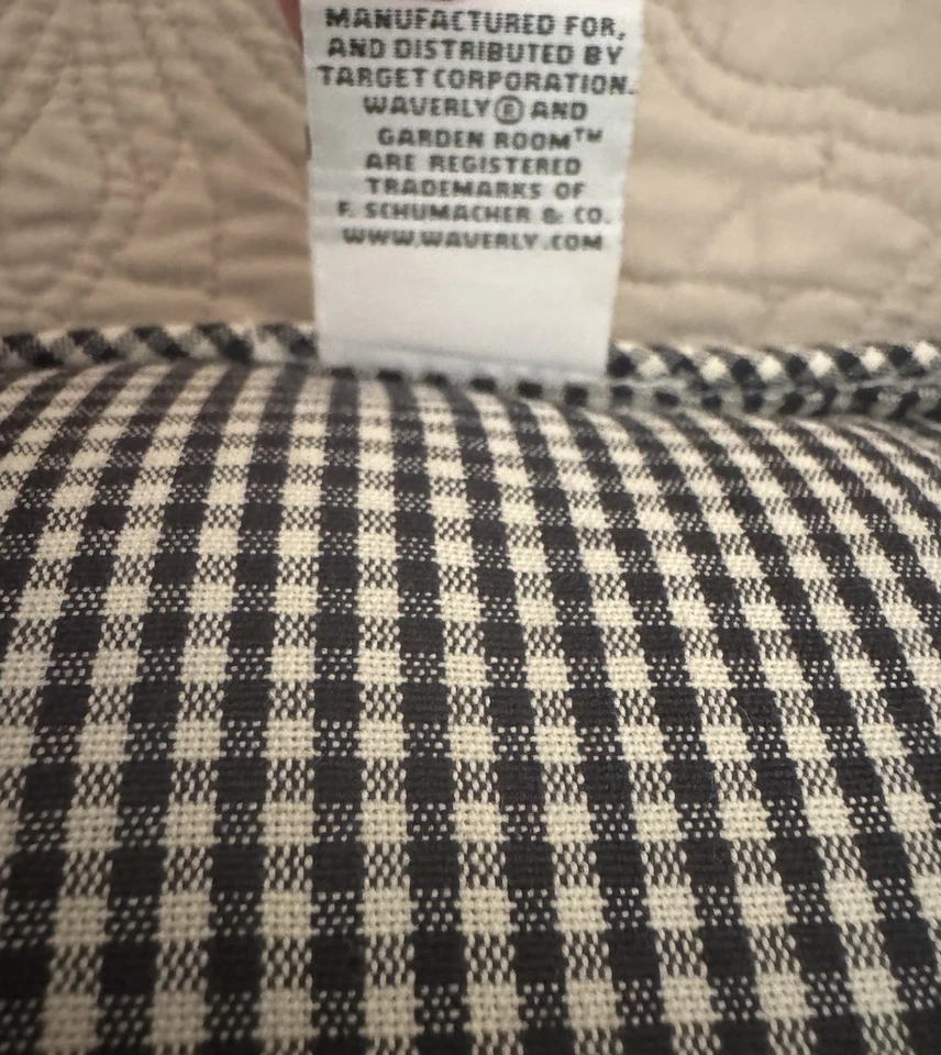 Черно-белая клетчатая подушка WAVERLY для садовой комнаты в стиле французского кантри 16 дюймов квадратная - Изображение 4 из 4