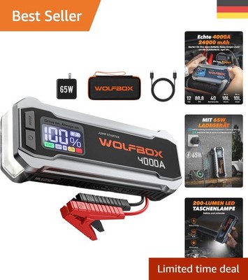 Notfall Starthilfe Powerbank 4000A mit LCD-Anzeige & 2 Jahre  - Wolfbox