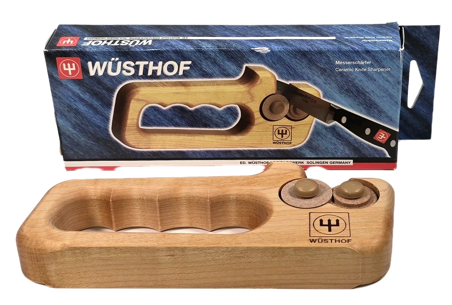 Vintage Wusthof 2901 Classic Pull-Through Ceramic Knife Sharpener Wood Handle