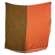 Scarf Wrap Shawl Polka Dot Floral Semi-Sheer XL Long Orange Green Vtg