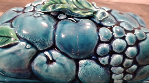Inarco Indigo Blue Butterdish Fruit Japan E4011 7" - Picture 9 of 10