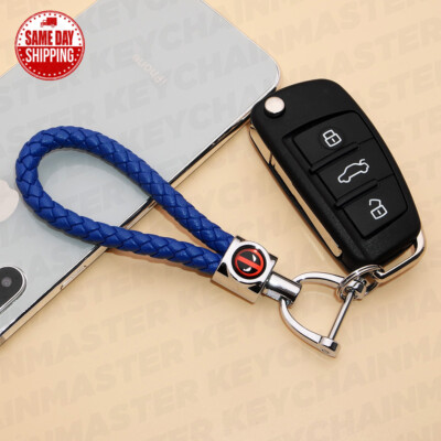 Blue Weave Calf Leather Deadpool Logo Car Home Key Chain Ring Gift Decoration