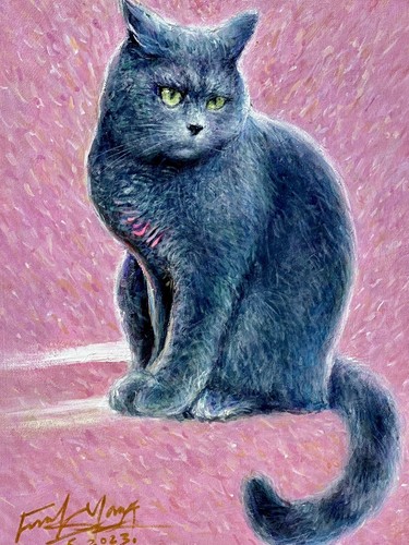 British shorthair Cat Original Oil Painting On Canvas Impressionism 12”x16” - Picture 12 of 13