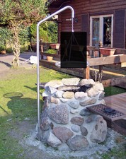 Schwenkgrill Edelstahl Grillgalgen 60 cm Dreibein Kurbel Beleuchtung Bodenhülse