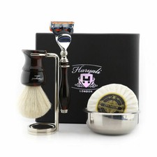 Shaving Kit White Badger Hair Shaving Brush Complete Set 3 Edge Safety Razor Men