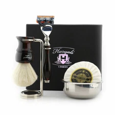 Shaving Kit White Badger Hair Shaving Brush Complete Set 3 Edge Safety Razor Men