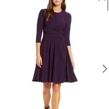 Eliza J Dress Twist Fit & Flare size 10 Plum long sleeve