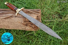 HANDMADE DAMASCUS STEEL DAGGER DOUBLE EDGE SWORD W/ WOOD & BRASS HANDLE 1667