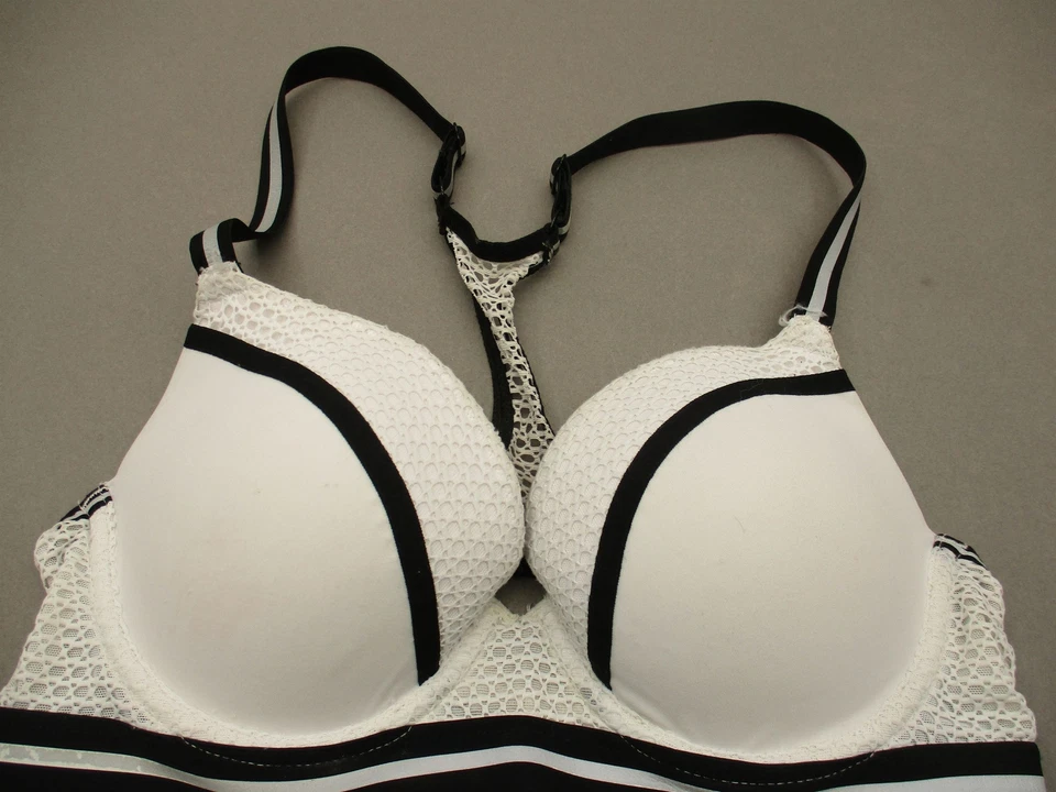 Bralette 34B On Gossamer para mujer blanco/negro forrado con aros espalda deportiva 4F Foto 2 de 4