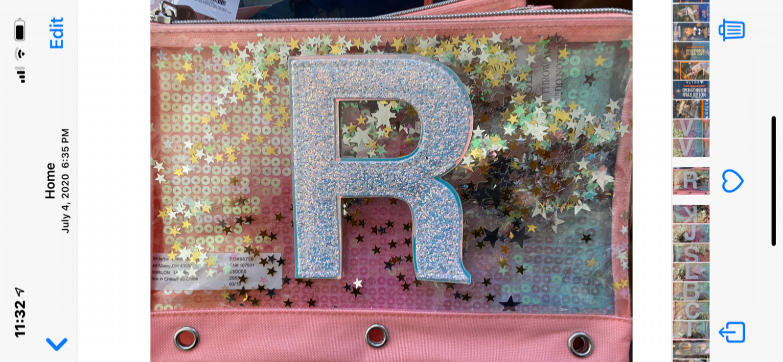 NWT JUSTICE GIRLS OMBRE INITIAL &ldquo;R&rdquo;SHAKY PENCIL CASE