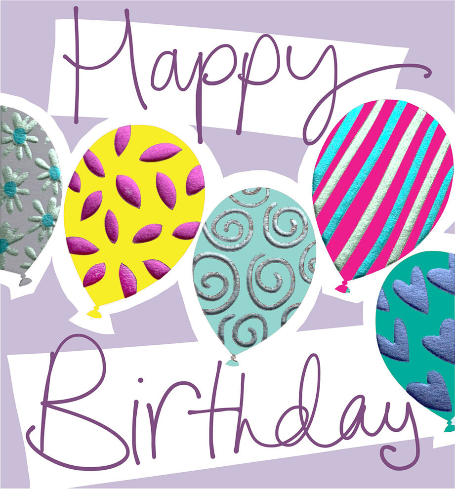 Colourful Funky Balloons Happy Birthday Card - Lucilla Lavender Greeting Card