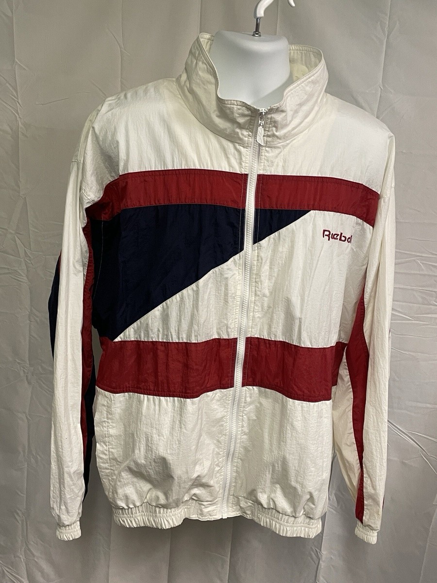 Vintage 90s Reebok Windbreaker Jacket Size XL White Red Blue