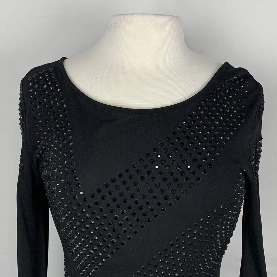 Vestido para mujer Haute Hippie mediano negro con cuentas midi manga larga cóctel rayón Foto 2 de 4