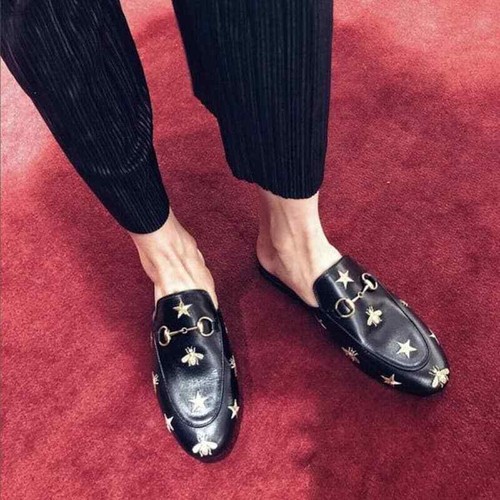 gucci princetown embroidered leather slipper white