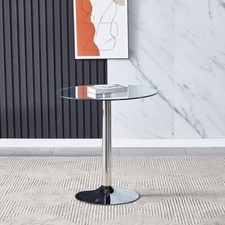70cm Round Side Table with Tempered Glass Top & Chrome Legs Dining Living Room