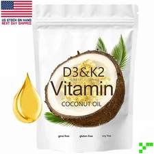Vitamin D3 10000 IU + K2 200mcg Coconut Oil 180 Softgels No GMO, Gluten, or Soy