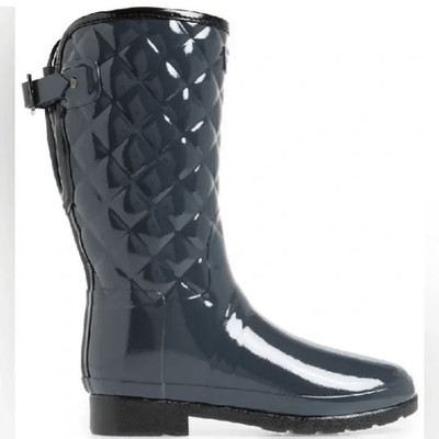 Hunter Women's Slate Refined Gloss Quilt Short Slate Rain Boot Gray Size 11