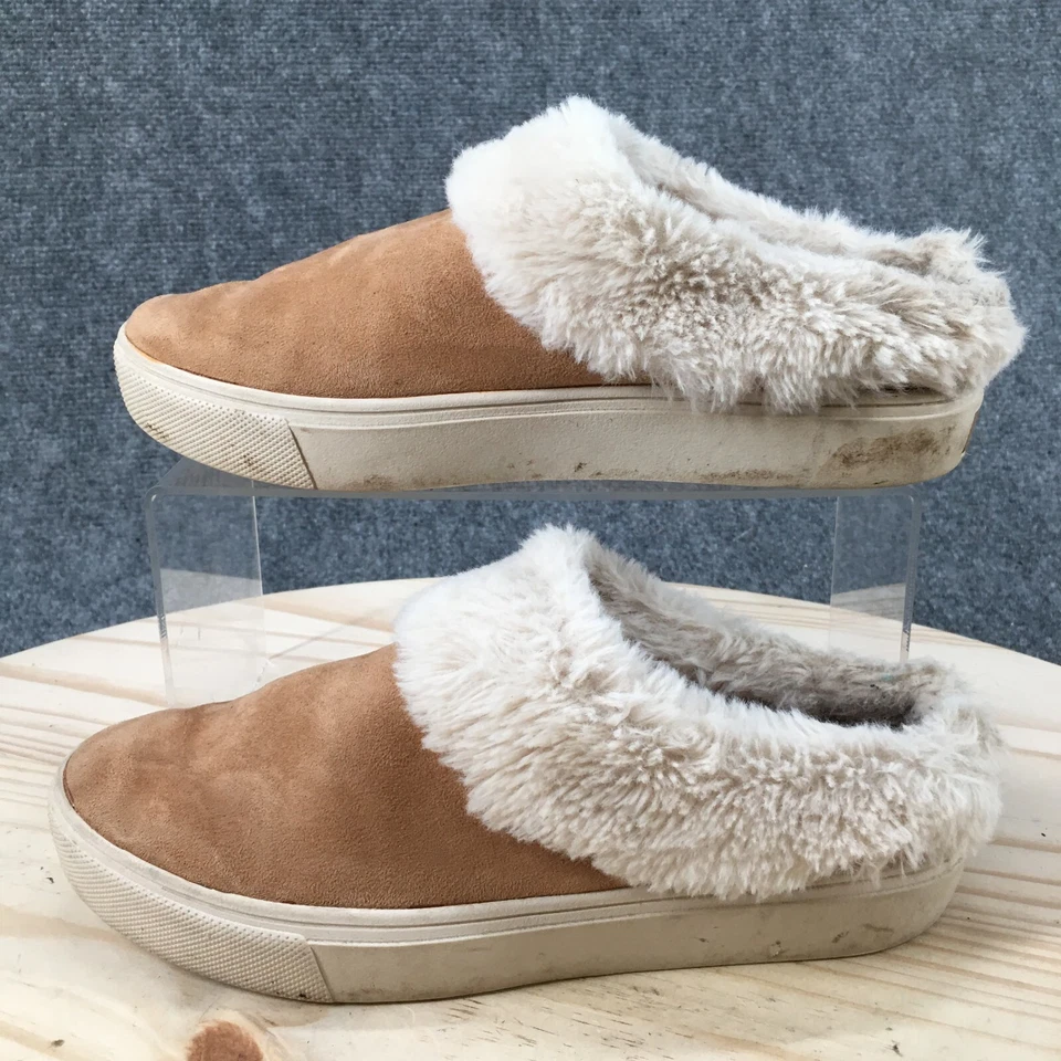 Dr Scholls Shoes Womens 6.5 M Now Chill Faux Fur Trim Mules Clogs Brown Fabric - Image 2 of 4