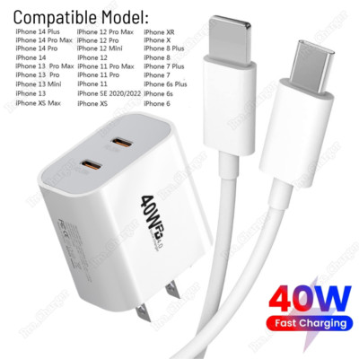 For iPhone 11 12 13 14 USB C Type C PD Fast Charger Wall Adapter Block Data Cord