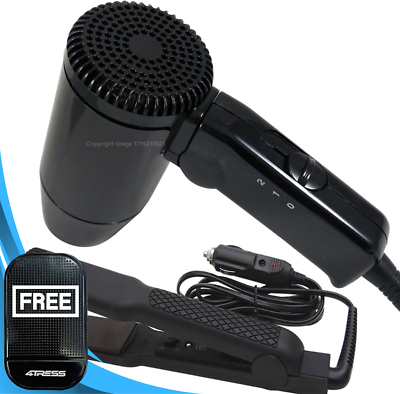 cigarette lighter hair straightener Hair Dryer & Straightener 12V Car Cigarette Lighter Socket Plug In SWHS+HD.  +M