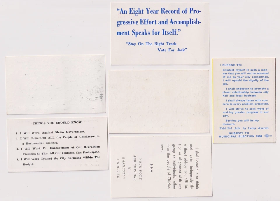 Vintage Chickasaw Alabama Wahl Politik Politische Karten Lot 1968 - Bild 2 von 2