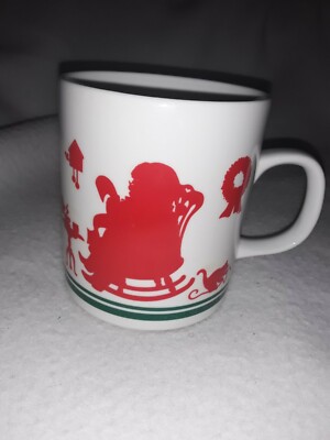 Christmas Mug 1984 Santa Cat Elf Wreath Candles Piano By Avon Ceramic Vintage
