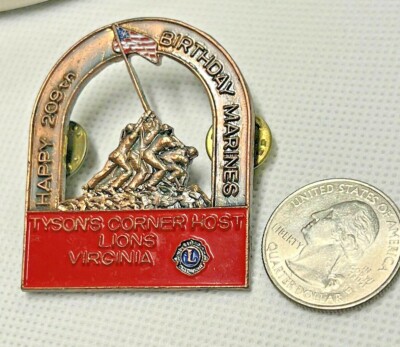 HAPPY BIRTHDAY MARINES Tyson's Corner VA - Vintage Lions Club Pin - lapel hat