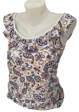 Loft Outlet Womens Tank Top Floral Print Sleeveless Ruffle Stretch Size Medium