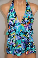 NWT Caribbean Joe Swimsuit Tankini Bikini Top Halter Multi