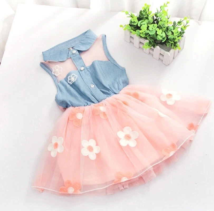 white christmas dresses Flower Girl Denim Dress – Posh Puppy Boutique USA main image 1