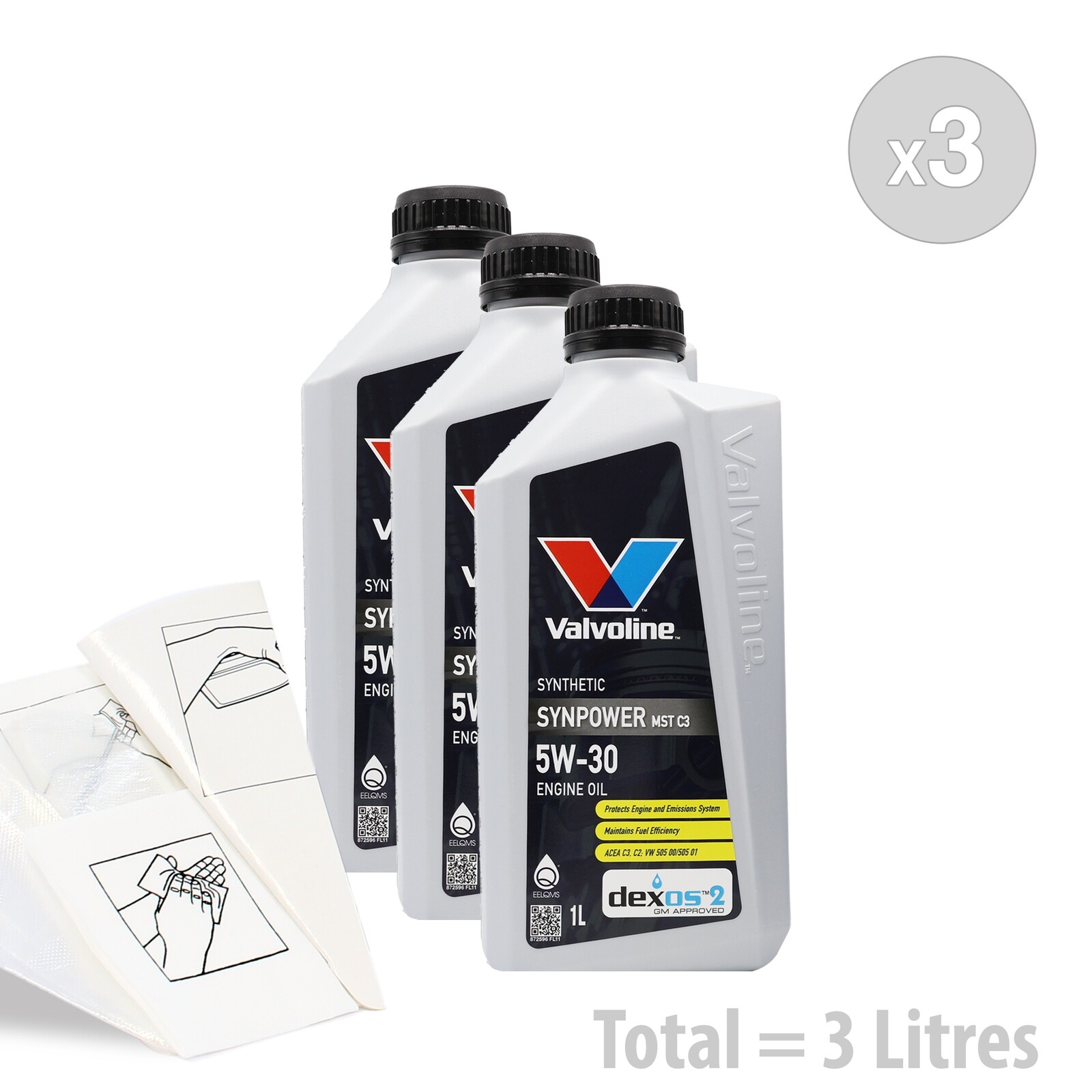 Valvoline SynPower MST C3 5W30 Car Engine Oil Service Kit / Pack 3 LITRES 3L