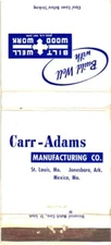 St. Louis Missouri Arkansas Carr-Adams Manufacturing Co. Vintage Matchbook Cover