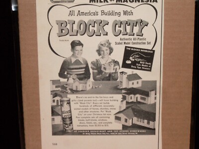 1950's Block City plastic building blocks original print ad.  5 1/2'' x 7 3/4''