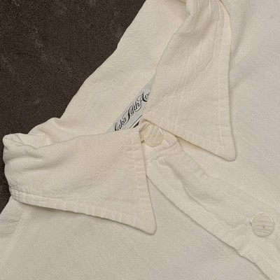 Vtg Saks Fifth Avenue Button Front Shirt Mens XL Cream Cotton Oversized Gauzy