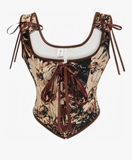 Womens Renaissance Corset Tops Ren Faires Pirate Bodice Floral Victorian Bustier