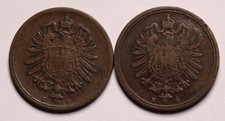 1875 G & 1886 E  Germany 1 Pfennig Coins (2) Wilhelm I KM# 1