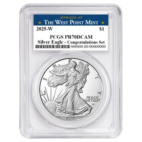 2025-W Proof $1 American Silver Eagle Congratulations Set PCGS PR70DCAM West