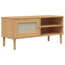 TV Stand Entertainment Center Console SENJA Rattan Look Solid Wood Pine vidaXL