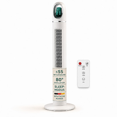 Stand Ventilator mit Fernbedienung leise 45W 3 Modis 80°-Oszillation Säulen Turm