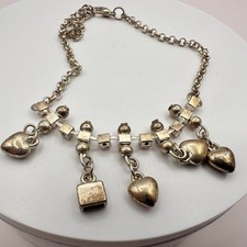 Vintage Y2K Silver Tone Heart Charm Bracelet Statement Women s Classic Jewelry