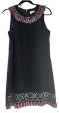Kate Spade Navy Embroidered Tassel Shift Dress Sleeveless Size 8