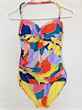 Anne Cole Women 1 Piece Size 10 Swimsuit Twist Front Rushed Built in Cup Halter