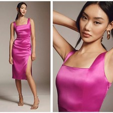 ANTHROPOLOGIE x BHLDN Mia Square-Neck Stretch Satin Midi Dress Pink Sz XXL {C29}