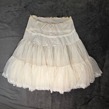 Vintage Sam's White Tulle Crinoline Petticoat Lace Trim Tiered Underskirt 800-21