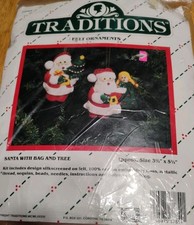 Bejeweled Santa With Tree Toys Traditions 2 Felt Ornaments Craft Kit T8005 VTG